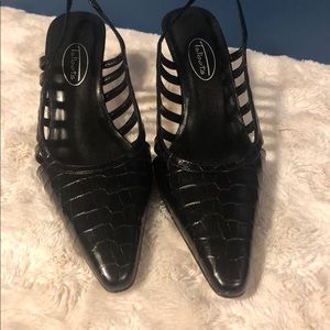 Black low heel leather